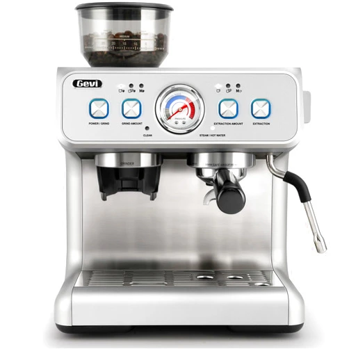 Gevi Dual Boiler Espresso Machine with Built-in Grinder, 58mm Commercial Portafilter, Barista Steam Wand, 31 Grind Settings, Stainless Steel, for Home Barista Use, Sterling Silver