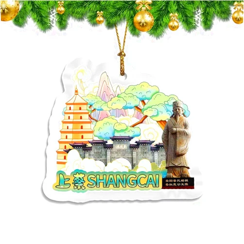 Orlybar Shangcai Henan China Christmas Ornament Transparent Acrylic Double Sided Tree Decoration Pendant Travel Souvenir Tourist Collection Personalized Car Backpack Accessories -986