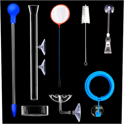 NestBasics 11.8 Inch Shrimp Feeding Tube with Shrimp Feeding Dish，Shrimp Feeding Bowl with Suction Cup，Feeding Tube Cleaning Brush，Aquarium Feeder with Bulb，Feeding Ring，Aquarium Sucker Feeding clamp,Fish net
