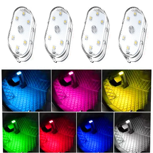 CoCsmart 7 Colors Magnetic Car Interior Ambient Lights Kit Wireless,USB Rechargeable Car Led Atmosphere Lights Interior, Mini Car Trunk Lights, Touch Sensor Design and Free Installation, Pack of 4