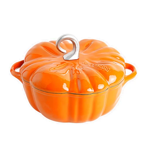 SOBEIT Pumpkin Cast Iron Dutch Oven, 3.5 Qt Pumpkin Dutch Oven Pot with Lid, Punpkim Shaped Enamel Pot Crock Cocotter Pot Soup Pot, Serves 3-5