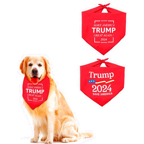 MeowWow 2 Pack Trump 2024 Make America Great Again Dog Bandana Triangle Pet Scarf Adjustable Washable Pet Accessories for Medium Large Dogs