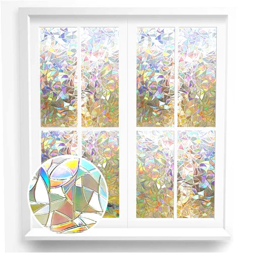 QZSW 3D Privacy Decoration Glass Sticker, Rainbow Effect Window Vinyl Film, Suitable for Sliding Door Cabinet countertops R 60x300cm 60x300cm R