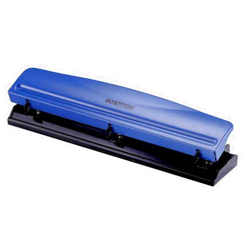 Bostitch Office Premium 3 Hole Punch, 12 Sheet Capacity, Metal, Rubber Base, Easy-Clean Tray, Silver