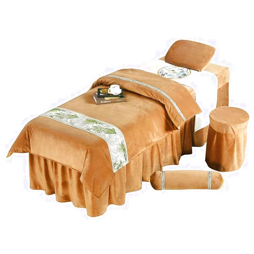MADPET 4-Piece Art Massage Table Sheet Skirt Set - High-end Gold Silk Velvet Beauty Bedspread Four-Piece Beauty Salon Body Massage Physiotherapy Bedspread (Color : Yellow, Size : 80 * 190cm)