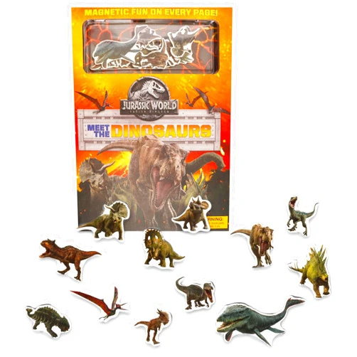 Jurassic World Refrigerator Magnets Set- Bundle with Jurassic World Fridge Magnets, Dinosaur Storybook, and More | Educational Dinosaur Magnets for Kids
