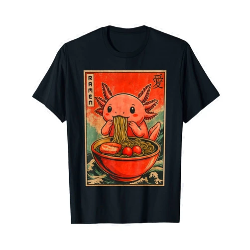 Axolotl Eating Ramen Axolotl Graphic Anime Lovers Funny Axolotl Eating Ramen Kawaii Japanese Anime Axolotls T-Shirt