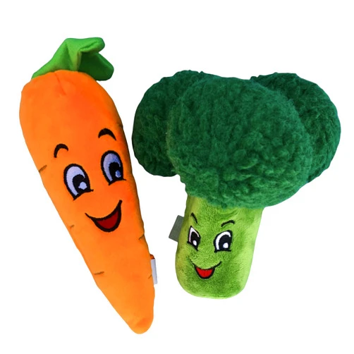 Glow Pups 2 Pack Dog Toys, Carrot and Broccoli Plush Dog Toy with Squeaker, Dog Toys for Medium Dog, Food Shaped Toy for Dogs, Food Parod Toy (2 Pack: Broccoli/Carrot)
