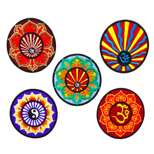 ClickEmb 5 Aum Hindu Symbol Iron on Patch Novelty Yoga Lotus Yin Yang Sunshine Om Ohm Patch Sign Retro Lucky India (Color 1)