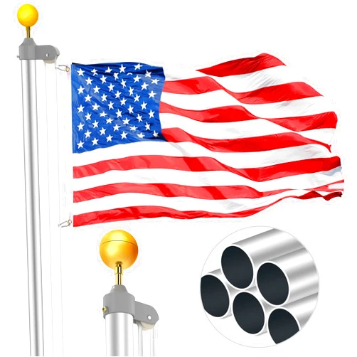 Gientan 20FT Sectional Flag Pole, Extra Thick Heavy Duty Aluminum Flagpole Kit with 3x5 US Flag and Golden Ball Topper, In Ground Flagpole for Commercial, Residential, Outdoor and Yard
