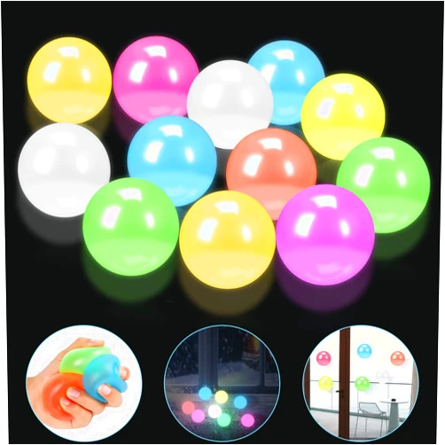 MIMIDOU 12 Pieces Glowing Sticky Balls, Very Elastic Squishy Balls That Glow in The Dark and Stick to The Ceiling, Ceiling Balls Great for Children's Parties, Stress Relieving Balls for Stress and Anxiety .