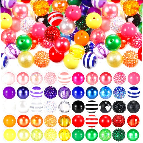 Huquary 50 Pcs 20 mm Beads for Pens Bubblegum Large Round Gumball Acrylic Chunky Rhinestone Colored Resin Chunk Disco Ball Beads for Necklace Jewelry Making DIY Crafts Supplies