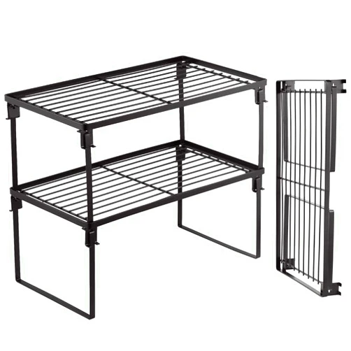Tomorotec [2 Pack] Stackable Kitchen Storage Shelf Rack, Foldable Spice Rack Cabinet Organization Storage Shelves, Kitchen Shelves, Kitchen Counter & Cabinet Shelf Organizer,