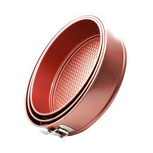 Abcsea 3 Pieces Round Springform Cake Tin, Cake Tins for Baking Non Stick, Bake Tin for Cake, Round Baking Pans for Cakes, Cake Baking Equipment, PFOA free, Robust 1 mm Carbon Steel, Rose Gold