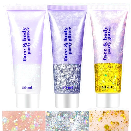 Go Ho White Silver and Gold Body Glitter Set,3 PCS Face Glitter Gel,Holographic Long Lasting Chunky Sequins Glitter Makeup for Singer Concerts,Parties,Performances,Stages,Festival Rave Accessories