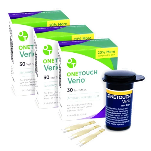 OneTouch Verio Test Strips for Diabetes Value Pack - 90 Count | Diabetic Test Strips for Blood Sugar Monitor | Home Self Glucose Testing | 3 Boxes, 30 Test Strips Per Pack
