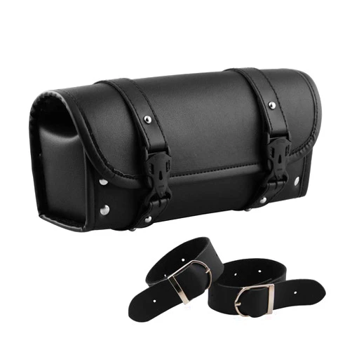 CYSKY Motorcycle Tool Bag, Universal PU Leather Motorcycle Fork Bag, Saddle Roll Bags, Handlebar Bag, Sissy Bar Storage Tool Pouch for Yamaha Honda Sportster Softail Dyna Kawasaki Suzuki Ducati KTM