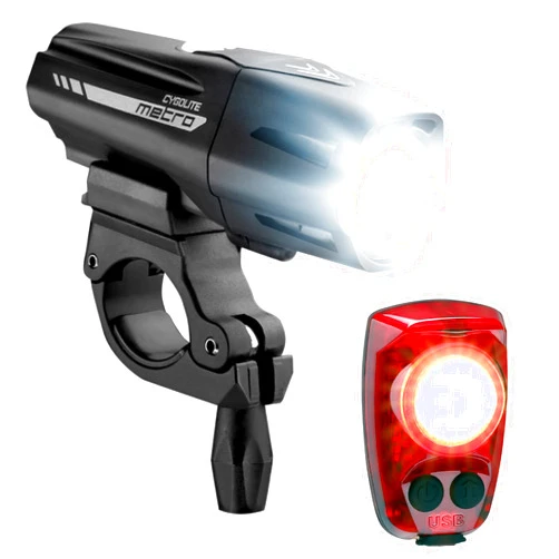 Cygolite Metro Plus 800 & Hotshot Pro 150 Bicycle Light Combo Set, Metro Plus 800 & Hotshot Pro 150 USB Rechargeable Bicycle Light Combo Set, Black, red