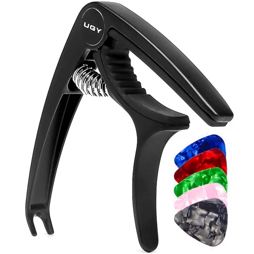 UGY® Capo Guitar Capo for Acoustic and Electric Guitars, Guitar Capo or Ukulele Capos - Black with 5 Picks