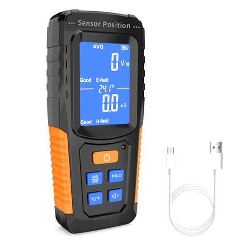 Tesha EMF Meter, 3-in-1 Rechargeable Digital Electromagnetic Field Radiation Detector Portable Hand-held 2'' LCD EMF Detector for EF, MF, Temp, Ideal Tester for Home EMF Inspections, Office, Outdoor
