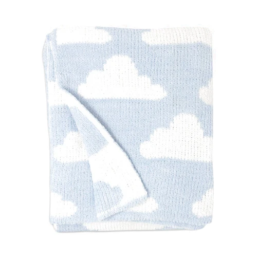 Living Textiles Blue Clouds Chenille Soft Baby Blanket Reversible Premium Cozy Fabric for Best Comfort - for Infant,Toddler,Newborn,Nursery,Boy,Unisex,Throw,Crib,Stroller,Gift, Blue Clouds 40x30
