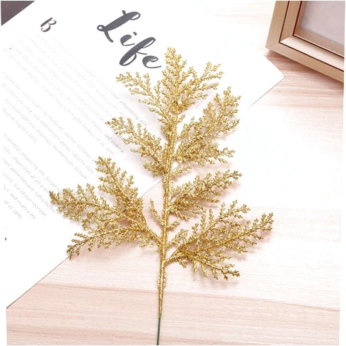 ZWMBYN DUDNJC 10Pcs Artificial Christmas Glitter Fern Leaf, Gold Simulated Tree Branch Spray Ornament, DIY Xmas Wreath Wedding Indoor Outdoor Decorations Pendant, 21x11cm (200822HS06-3-0010-9383-1901090981)