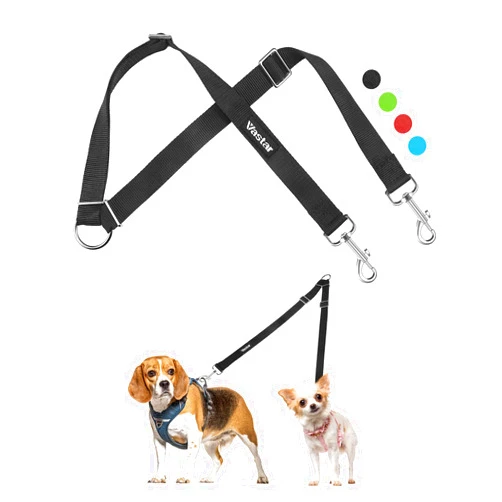 Vastar Double Dog Walker, Adjustable Heavy Duty Double Dog Leash for Pets, No Tangle Two Dogs Training Leash for Dogs up to 110 Pounds, Premium Quality Dog Leash Coupler for 2 Dogs
