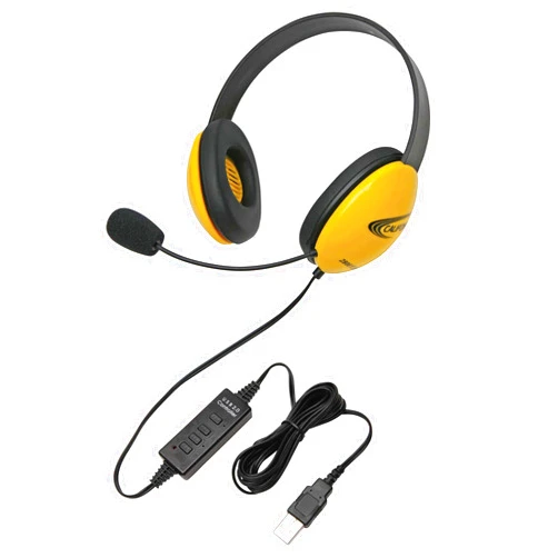 Califone Listening First 2800YL-USB Over-Ear Stereo Headset with Gooseneck Microphone, USB Plug, Yellow, Each