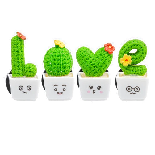 YGMONER Mini Cactus Succulent Pots Car Air Freshener Vent Clip, Pack of 4 Cute Plant Car Interior Decorations (GrassGreen)