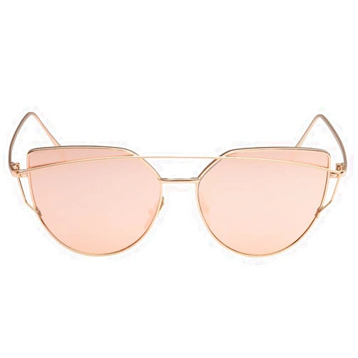 TrendyMate-Womens Street Fashion Metal Twin Beam Flat Mirror Lens Cat Eye Sunglasses … (Gold/Pink, 57mm)