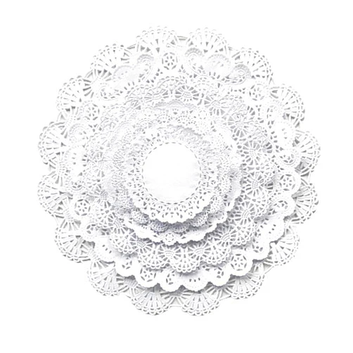 The Baker Celebrations White Round paper Lace Table Doilies 4 5 6 8 10 and 12 inches Assorted Sizes (Variety pack of 120 - 20 of each)
