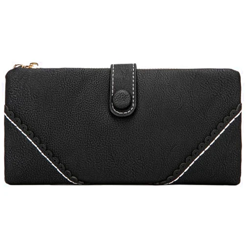 SKUZA Wallet,Card Bag,Long Wallet for Women Matte PU Leather Phone Wallets Clutches Female Purse Female Wallets Card Holder (Black) (Color : Black)