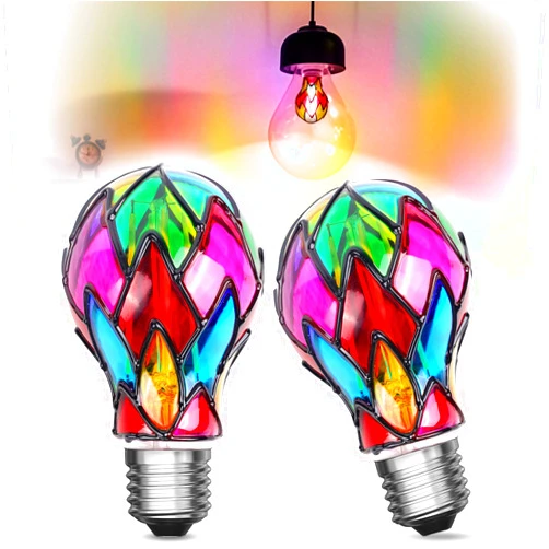 Lustaled 6W LED Stained Glass Light Bulb, E26 Mosaic Light Bulb 2700K Warm White A60/A19 Colorful Unique Decorative Light Bulb Non-Dimmable for Table Lamp, Floor Lamps, Party,Pendant- 2 Pack