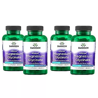 Swanson Chelated Magnesium Glycinate - Natural Mineral Supplement Supporting Nerve, Muscle, Bone, and Heart Health - Promotes Relaxation for Sleep Support (180 Capsules, 133mg Each) 2 Pack