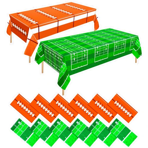 Mixweer 12 Pcs Football Plastic Tablecloth Football Party Disposable Table Cover Football Pattern Party Supplies Plastic Football Theme Table Cover Rectangle Grass Decoration for Stadium 54 x 108 in