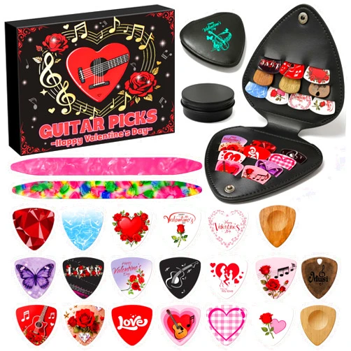 Chgfs Valentines Day Gifts,Guitar Pick Set-Personalized Valentines Day Gifts for Him Her,with 22 Diverse Colorful Picks and Pick Holder,Tin Box,for Accessories Every Guitarist,Gifts for Guitar Lovers