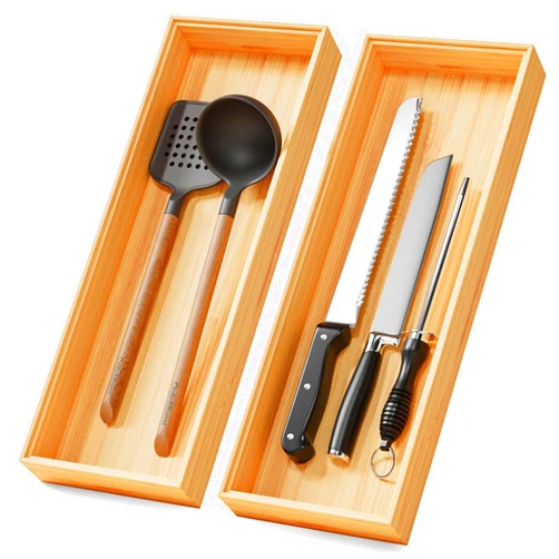 Lochantie Long Bamboo Kitchen Drawer Organizer Boxes – 17