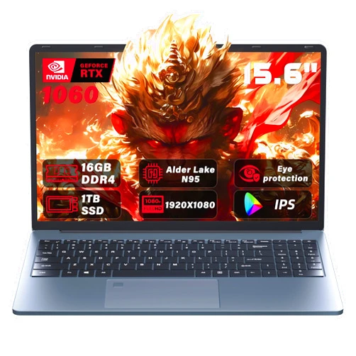 Rumtuk Ultra-Slim 15.6'' FHD Gaming Laptop, in tel N95, Nvidia GTX 1060 4GB,16G RAM 1T SSD, Win 11 Pro – High-Performance Notebook with HDMI, Type-C, RJ45 Ethernet, Wi-Fi, BT, Backlit KB,Fingerprint