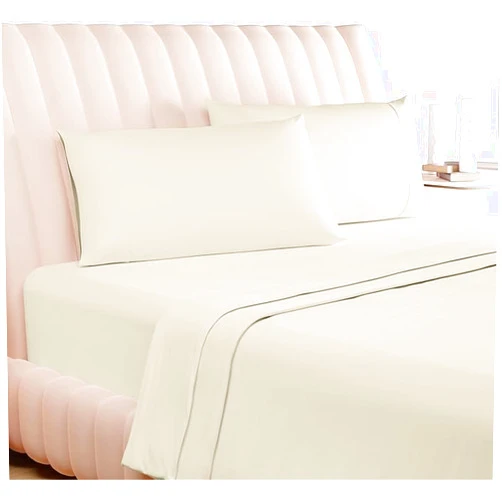 Carressa Linen 100% Egyptian Cotton Sheets - 600 Thread Count 4 PC Queen Size Sheet Set, Soft, Cooling, High Thread Count Sateen, Extra Long Staple Luxury Bedding, 16 in Deep Pocket - Ivory Cream
