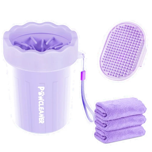 Augwind Dog Paw Cleaner for Dogs, (with 3Pcs Absorbent Towels & Adjustable Bath Brush) Dog Paw Washer, Pet Foot Cleaner (Purple, Small)