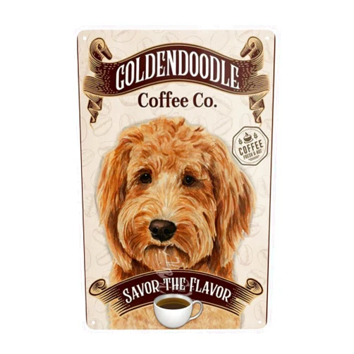 Yoeons Metal Signs Goldendoodle Dog Coffee Co. Savor The Flavor Tin Sign Vintage Funny Home Kitchen Bar Club Cave Rustic Wall Art Decor 12x8 Inches