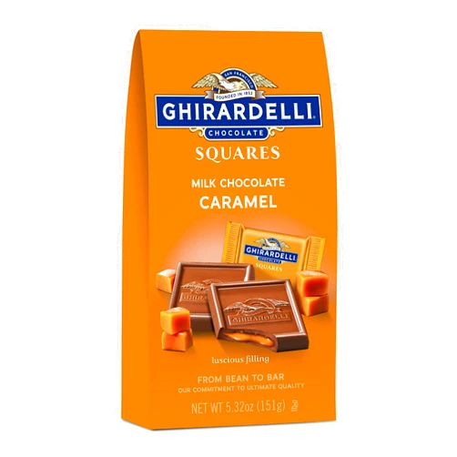 GHIRARDELLI Milk Chocolate Squares with Caramel Filling, Holiday Chocolate for Holiday Gifts and Stocking Stuffers, 5.32 Oz Bag