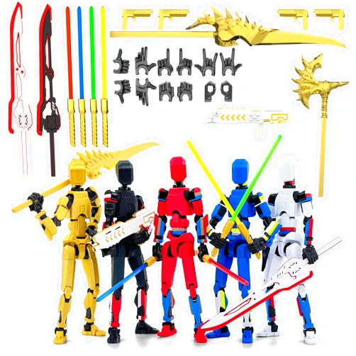 Falandi 5-Pack T13 Action Figure Already Assembled, Multi-Colored Titan 13 Action Figure Set with Laser Saber 3D Printed T 13 Lucky Robo Dummy Nova 13 Action Figures, Figura de acción t13