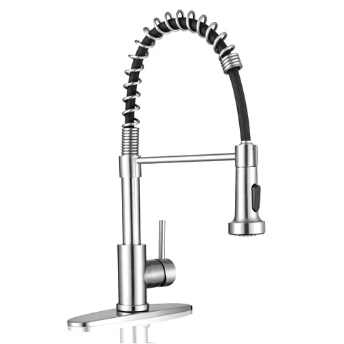 WEWE Kitchen Faucets, Commercial Brushed Nickel Stainless Steel Pull Down Sprayer Single Hole Single Handle RV Farmhouse Laundry Outdoor Faucet for Kitchen Sink, llaves para fregaderos de cocina