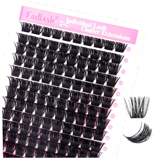 FADLASH Cluster Lashes D Curl Wispy Individual Lashes DIY Eyelash Extension Natural Look Reusable Fluffy Cluster Eyelash Extensions Self Application at Home (200D-0.07D-12-18MIX)
