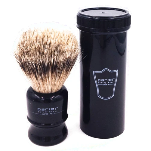 Parker Safety Razor Parker,100% Silvertip Travel Shave Brush with Case, Black - Also Great for Everyday Use!