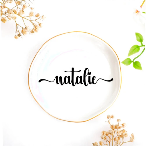 JoycuFF Natalie Personalized Name Ceramic Jewelry Tray, Mothers Day Christmas Anniversary Engagement Birthday Gifts for Women Couples, Trinket Dish for Rings Earrings Necklaces Bracelets Keys