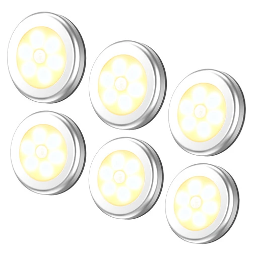 AMIR Upgraded Motion Sensor Light, Cordless Battery-Powered LED Night Light, Stick-Anywhere Closet Lights Stair Lights, Puck Lights for Hallway, Bathroom, Bedroom, Kitchen (Warm White - Pack of 6)