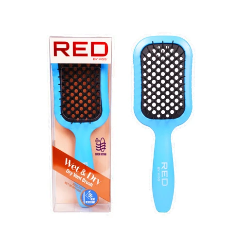 RED by Kiss Dry Vent Heat-Resistant Hair Brush, Detangling Fast Blow Drying for Wet Dry Curly Thick Straight Hair, Vented Detangler for Women Men Children Kids (Blue)