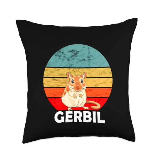 Cute Gerbil Desert Rat Rodent Pets Vintage Retro Sunset Sand Rat Rodent Gerbil Lover Throw Pillow, 18x18, Multicolor